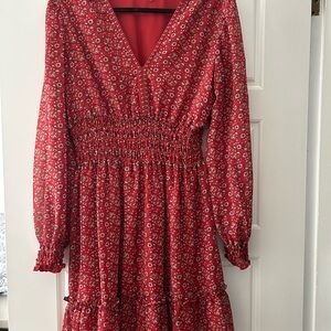 Max Studio Red Floral Long Sleeve Dress